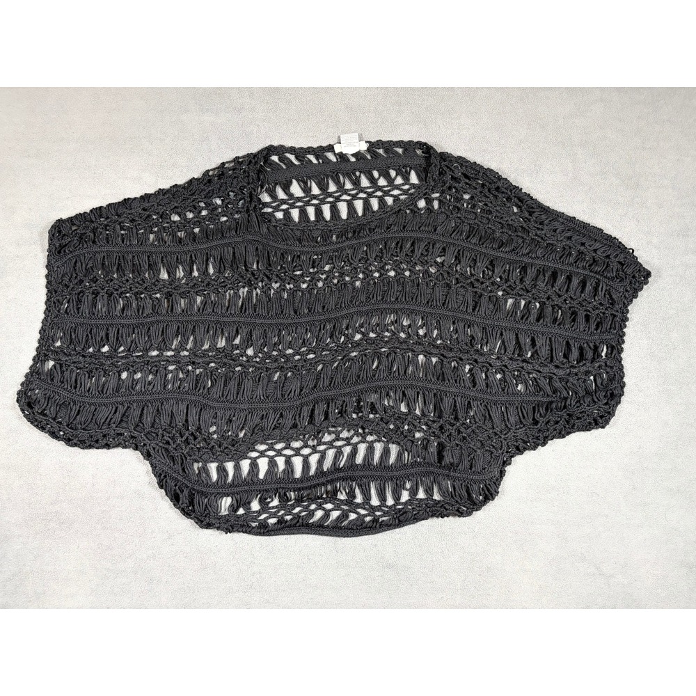 Sans Souci Crochet Poncho Top Womens Large Black Open Knit Boho Layering ITW-010